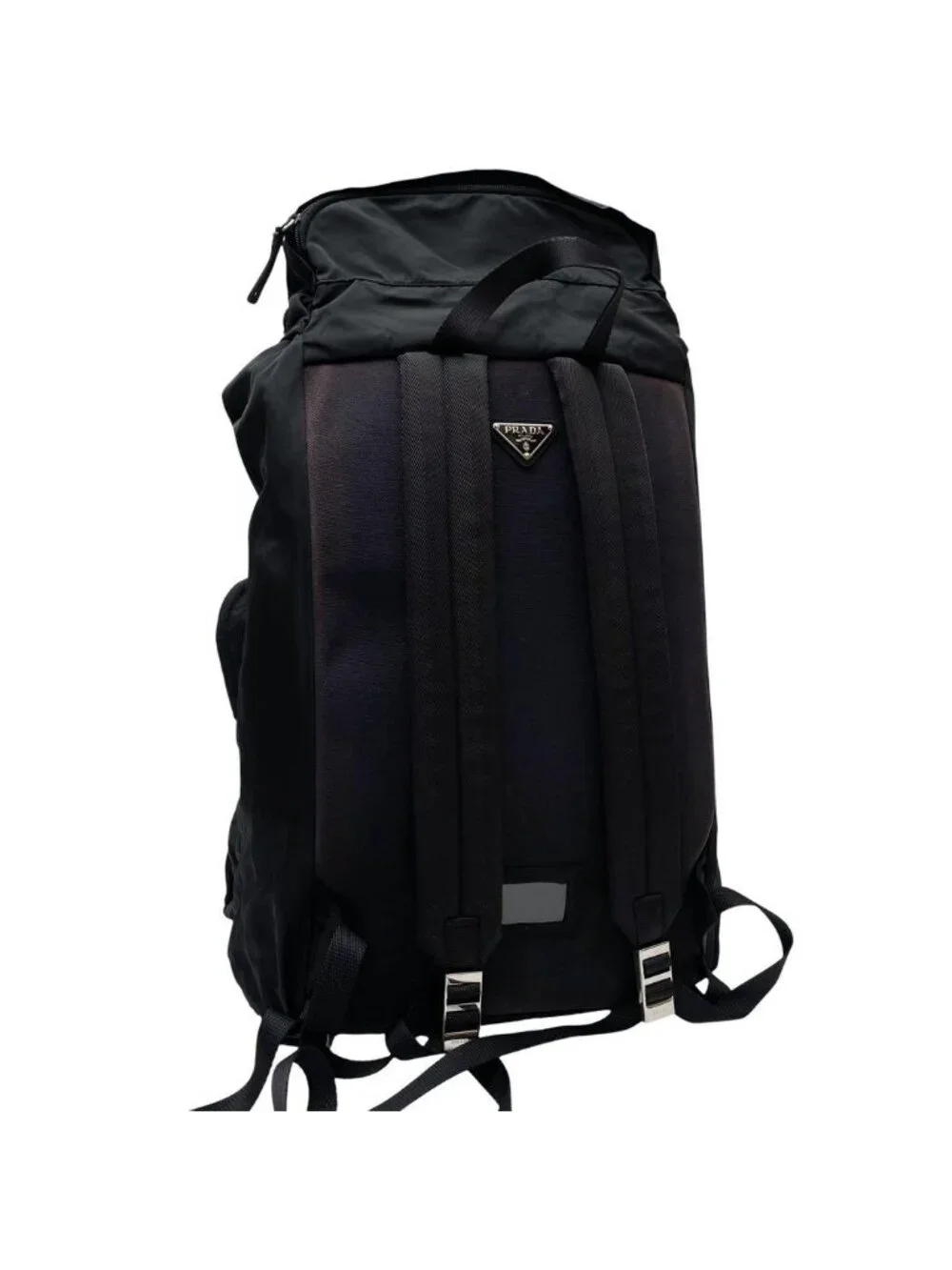 Prada Nylon Triangular Plate Logo Backpack Black